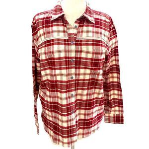Cream cranberry red maroon plaid pockets buttons cut out trim brand new
